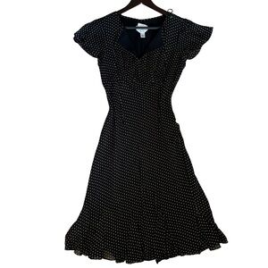 Talbots Black and Cream Polka Dot Midi Dress